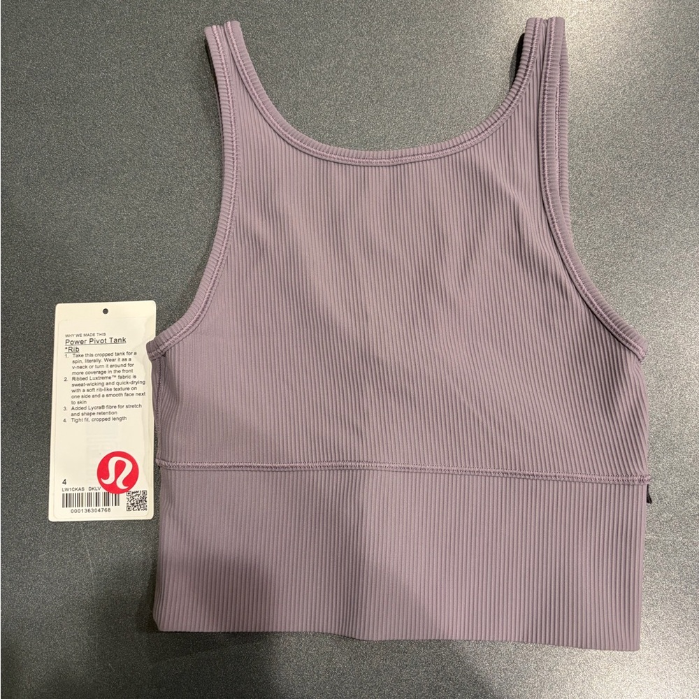 NWT Lululemon power pivot Ribbed Tank Top in dark lavender size 4